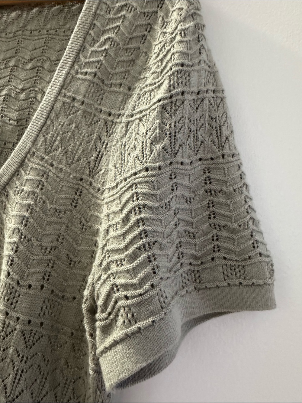 PAIGE Openwork Knit Short Sleeve Top in Sage Green - Picture 3 of 12